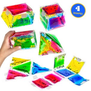 Foldable Sensory Gel Filled Liquid Toy 3D Shaped - 4 Pack | Sensory Equipment | Fidget and Toys for Children | Playlearn USA